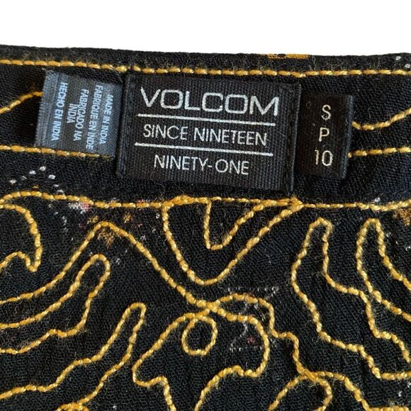 Volcom Champain Trail Mini Dress Size S Boho Folksy Black Gold Embroidered Rodeo - Picture 15 of 16